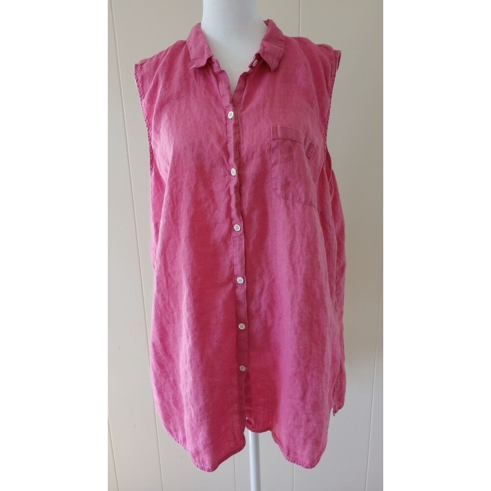 J.Jill Love Linen Tunic Button Front Shirt Pink XL Sleeveless Casual Summer - Picture 3 of 10